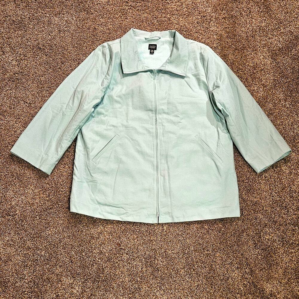 Eileen Fisher Jacket Women's Size L Aquamarine Blue Nylon Blend‎ Full Zip Collar